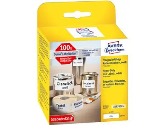 Vielzweck-Etiketten Avery Zweckform A1933085 19 x 64 mm weiß Folie strapazierfähig, Rolle 450 Stk