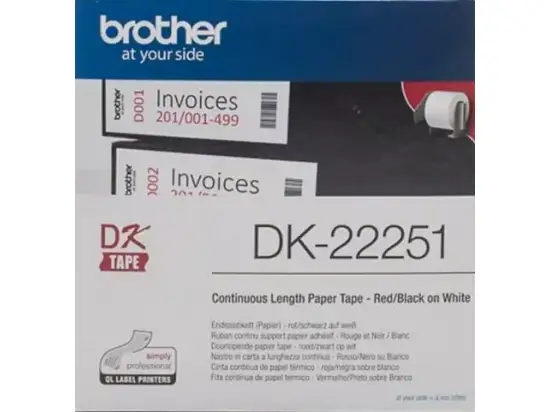 Endlosetiketten Brother DK-22251 Rolle 62 mm x 15,24 m weiß (Druckfarbe rot/schwarz)