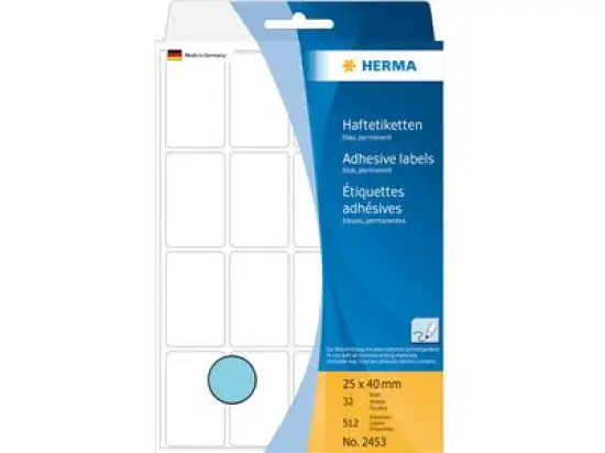 Haftetiketten Herma 2453 25 x 40 mm, selbstklebend, blau, Handbeschriftung, Pack 512 Stk/32 Blatt