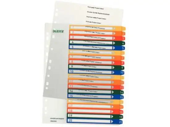 Projekt Register Leitz 1296-00-00 12960000 A4 1-20 PP farbig, PC-beschriftbar