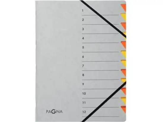 Ordnungsmappe Pagna 44312-12 Easy Grey 12-Fächer orange Pressspan, Pack 5 Stk