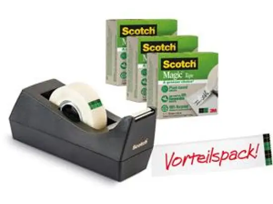Klebefilm-Tischabroller Scotch 900C38G3 C38 Promotion schwarz inkl. 3 Rollen Magic Klebeband