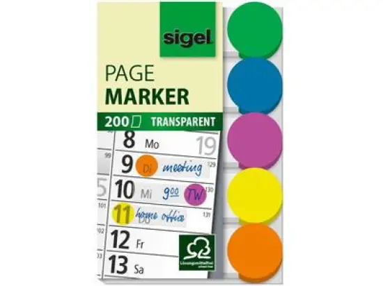 Haftmarker Sigel HN301 15x50mm Punkte farbig sortiert Folie 40Blatt/Block, Pack 5 Blöcke