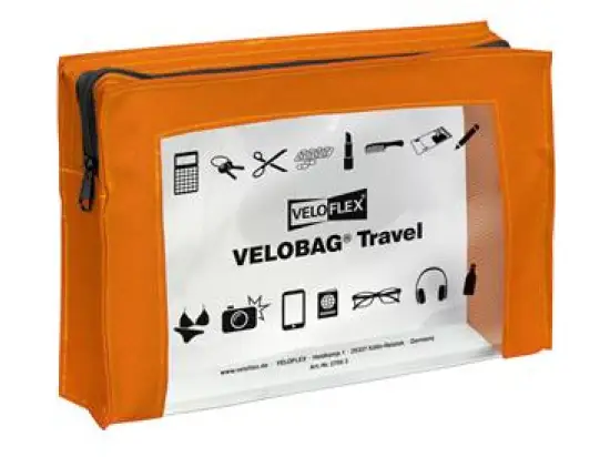 Reißverschlusstasche Veloflex 2705330 Velobag Travel A5 230 x 160 mm, PVC, transparent, orange, Pack 6 Stk
