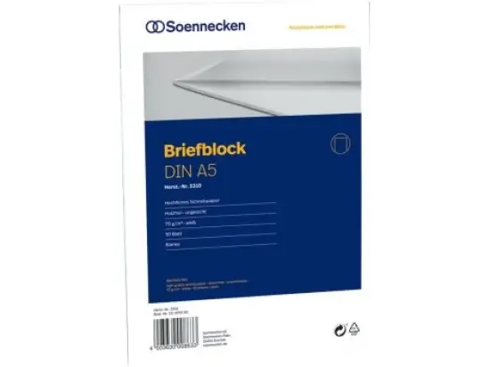 Briefblock Soennecken 111105200 2310 A5 blanko 50Blatt hf Klebebindung 70g