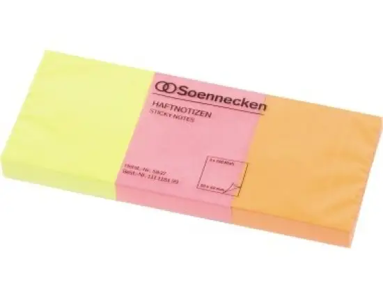 Haftnotiz Soennecken 111118199 5837 50x40mm neonfarben sortiert Block mit 100 Blatt, Pack 3 Blöcke