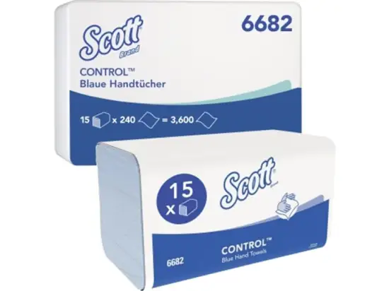 Papierhandtücher Kimberly-Clark 6682 Scott Control blau 1-lagig 20x31,5cm Interfold, Pack 3600 Stk