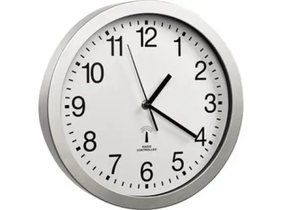 Wanduhr Alco 194 Funk-Uhr Kunststoff Rahmen Ø30cm Zifferblatt weiß Rahmen silber