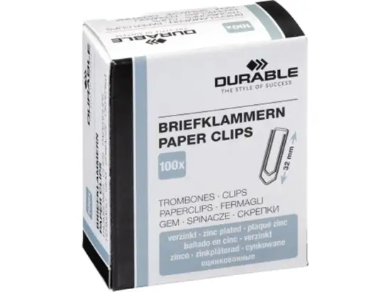 Büroklammern Durable 1210-25 121025 Länge: 32 mm, verzinkt, spitz, Pack 100 Stk