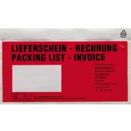 Begleitpapiertaschen 161384300 DIN lang, Aufdruck: Lieferschein/Rechnung, Folie, selbstklebend, rot transparent, Pack 250 Stk