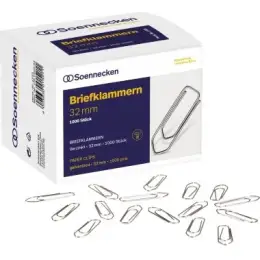 Briefklammern Soennecken 176020594 1353 Länge: 32 mm, verzinkt, Pack 1000 Stk