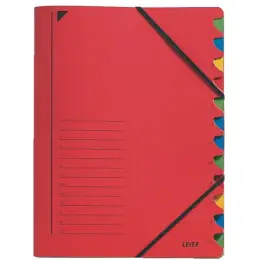 Ordnungsmappe Leitz 3912-00-25 39120025 A4, 12-Fächer, Gummizug, Colorspan-Karton-Einband 450g, rot