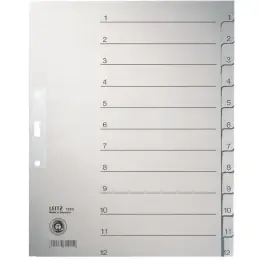 Zahlen-Register Leitz 1233-00-85 12330085 A4 Zahlen 1-12 Papier grau Überbreite 240x300mm