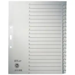 Zahlen-Register Leitz 1234-00-85 12340085 A4, Zahlen 1-20, Überbreite, Tauenpapier, grau, Pack 10 Stk