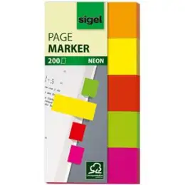 Haftmarker Sigel HN650 20 x 50 mm, 5 Neonfarben, Pack 5 Blöcke je 40 Blatt/200 Stk