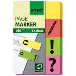 Haftmarker Sigel HN635 20 x 50 mm, 4 Farben, Symbole ?/!/Unterschrift/Pfeil, Pack 4 Blöcke je 40 Blatt/160 Stk