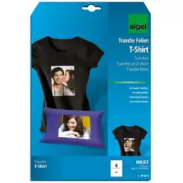 Transferfolie Sigel IP653 A4 zum Aufbügeln auf dunkle T-Shirt, Inkjet, Pack 2 x 3 Blatt