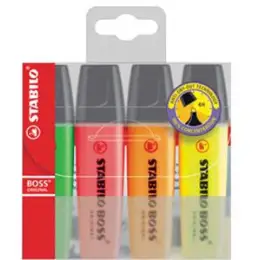 Textmarker Stabilo 70/4 Boss Original 2-5mm, Keilspitze, 4er-Etui, Schreibfarben: je 1x gelb, grün, orange, rosa
