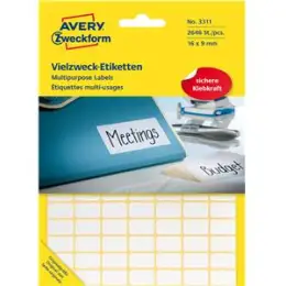 Vielzweck-Etiketten Avery Zweckform 3311 16 x 9 mm, weiß, selbstklebend, Handbeschriftung, Pack 2646 Stk/27 Blatt