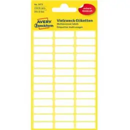 Vielzweck-Etiketten Avery Zweckform 3073 20 x 8 mm, weiß, selbstklebend, Handbeschriftung, Pack 10 x 234 Stk/6 Blatt