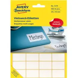Vielzweck-Etiketten Avery Zweckform 3319 29 x 18 mm, weiß, selbstklebend, Handbeschriftung, Pack 960 Stk/30 Blatt