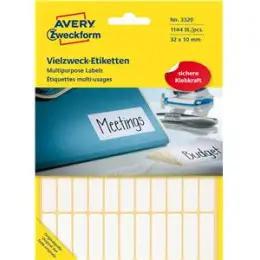 Vielzweck-Etiketten Avery Zweckform 3320 32 x 10 mm, weiß, selbstklebend, Handbeschriftung, Pack 1144 Stk/26 Blatt