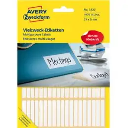 Vielzweck-Etiketten Avery Zweckform 3322 37 x 5 mm, weiß, selbstklebend, Handbeschriftung, Pack 1976 Stk/26 Blatt