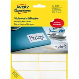 Vielzweck-Etiketten Avery Zweckform 3340 62 x 19 mm, weiß, selbstklebend, Handbeschriftung, Pack 392 Stk/28 Blatt