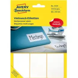 Vielzweck-Etiketten Avery Zweckform 3334 66 x 38 mm, weiß, selbstklebend, Handbeschriftung, Pack 174 Stk/29 Blatt