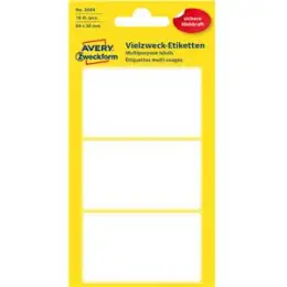 Vielzweck-Etiketten Avery Zweckform 3084 66 x 38 mm, weiß, selbstklebend, Handbeschriftung, Pack 10 x 18 Stk/6 Blatt