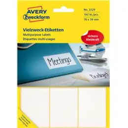 Vielzweck-Etiketten Avery Zweckform 3329 76 x 39 mm, weiß, selbstklebend, Handbeschriftung, Pack 192 Stk/32 Blatt