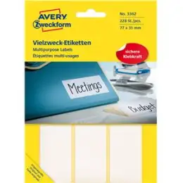 Vielzweck-Etiketten Avery Zweckform 3362 77 x 31 mm, weiß, selbstklebend, Handbeschriftung, Pack 224 Stk/28 Blatt