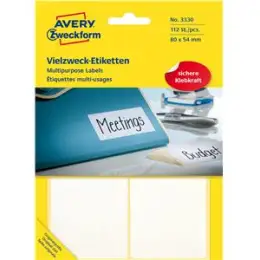 Vielzweck-Etiketten Avery Zweckform 3330 80 x 54 mm, weiß, selbstklebend, Handbeschriftung, Pack 112 Stk/28 Blatt