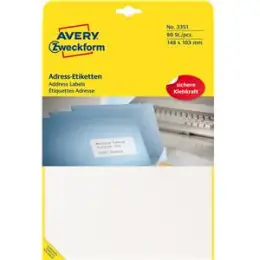 Adressetiketten Avery Zweckform 3351 148 x 103 mm, weiß, selbstklebend, Schreibmaschine, Pack 80 Stk/20 Blatt