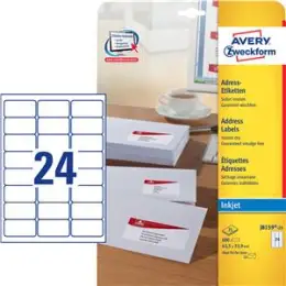 Adressetiketten Avery Zweckform J8159-25 63,5 x 33,9 mm weiß, selbstklebend, Inkjet, Pack 600 Stk/25 Blatt