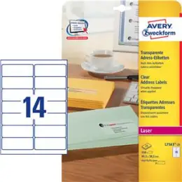 Adressetiketten Avery Zweckform L7563-25 99,1 x 38,1 mm Folie, transparent, selbstklebend, Laser, Pack 350 Stk/25 Blatt