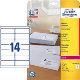 Adressetiketten Avery Zweckform L7163-40 99,1 x 38,1 mm weiß, selbstklebend, Laser, Pack 560 Stk/40 Blatt