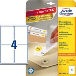 Etiketten Avery Zweckform L4733REV-25 99,1 x 139 mm weiß, selbstklebend, wiederablösbar, Inkjet Laser Kopierer, Pack 120 Stk/30 Blatt