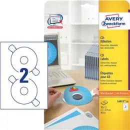 CD-Etiketten Avery Zweckform L6015-25 Ø 117 mm rund, weiß, selbstklebend, ClassicSize 41 mm, + Zentrierhilfe, Inkjet Laser Kopierer, Pack 50 Stk/25 Blatt