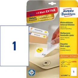 Etiketten Avery Zweckform L4735REV-25 210 x 297 mm weiß, selbstklebend, wiederablösbar, Inkjet Laser Kopierer, Pack 30 Stk/30 Blatt