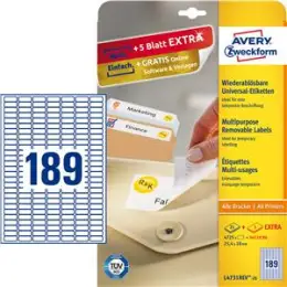 Etiketten Avery Zweckform L4731REV-25 25,4 x 10 mm weiß, selbstklebend, wiederablösbar, Inkjet Laser Kopierer, Pack 5670 Stk/30 Blatt