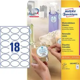 Etiketten Avery Zweckform L6024REV-25 63,5 x 42,3 mm oval, weiß, selbstklebend, wiederablösbar, Inkjet Laser Kopierer, Pack 450 Stk/25 Blatt
