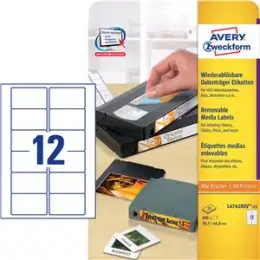 Datenträger-Etiketten Avery Zweckform L4742REV-25 78,7 x 46,6 mm, selbstklebend, wiederablösbar, weiß, Inkjet Laser Kopierer, Pack 300 Stk/25 Blatt