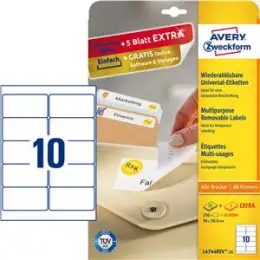 Etiketten Avery Zweckform L4744REV-25 96 x 50,8 mm weiß, selbstklebend, wiederablösbar, Inkjet Laser Kopierer, Pack 300 Stk/30 Blatt