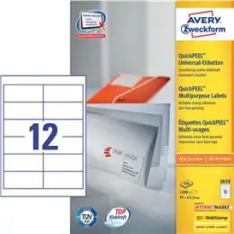 Etiketten Avery Zweckform 3659 97 x 42,3 mm weiß, selbstklebend, Inkjet Laser Kopierer, Pack 1200 Stk/100 Blatt
