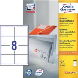 Etiketten Avery Zweckform 3660 97 x 67,7 mm weiß, selbstklebend, Inkjet Laser Kopierer, Pack 800 Stk/100 Blatt
