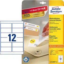 Etiketten Avery Zweckform L4743REV-25 99,1 x 42,3 mm weiß, selbstklebend, wiederablösbar, Inkjet Laser Kopierer, Pack 360 Stk/30 Blatt