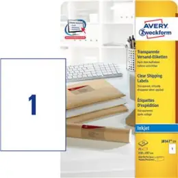 Versand-Etiketten Avery Zweckform J8567-25 210 x 297 mm, Folie, selbstklebend, transparent, Inkjet, Pack 25 Stk/25 Blatt