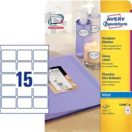 Etiketten Avery Zweckform C6080-10 63,5 x 46,6 mm weiß, hochglanz, selbstklebend, Inkjet, Pack 150 Stk/10 Blatt