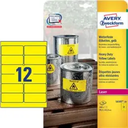 Etiketten Avery Zweckform L6107-20 99,1 x 42,3 mm Folie, wetterfest, selbstklebend, gelb, Laser, Pack 240 Stk/20 Blatt